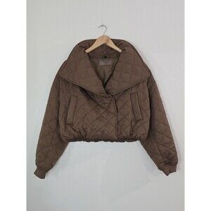 Blank NYC Brown Cropped Puffer Quilted Bomber Jacket Womens Size XS Revolve